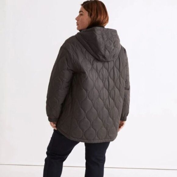 Madewell Airpuff Quilted Packable Popover Puffer Jacket Coat Coal Womens Plus 2X - Picture 7 of 15